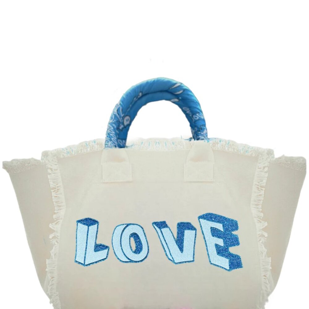 White Love Blocks Fringe Canvas Bag